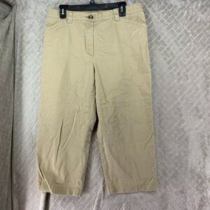 LL Bean Womans 16 Pants Beige Tan Cropped Tapered Leg High Rise Stretch